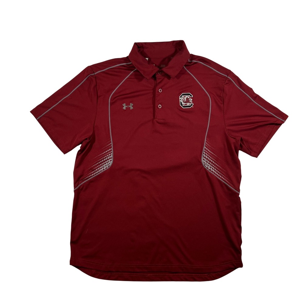 Under Armour Polo Shirt Men L Maroon South Carolina Gamecocks NCAA Golf Athletic